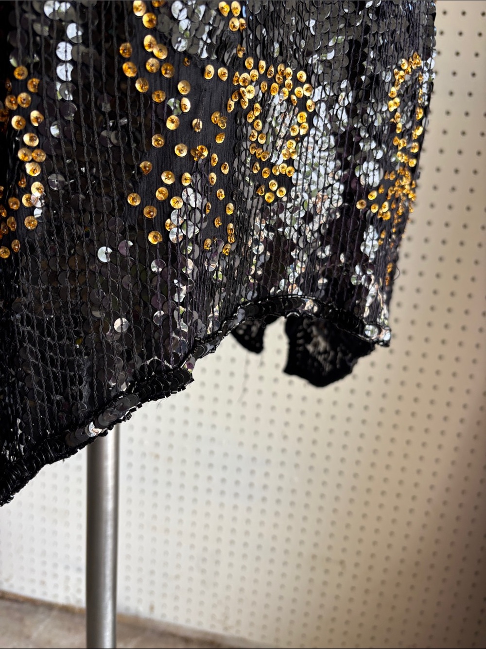 Vintage Black Sequin Blouse with Gold Stud Detailing - Picture 8 of 15